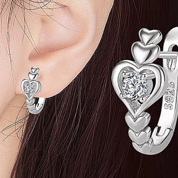 Sterling Silver 925 Heart Earrings - Picture 4 of 5
